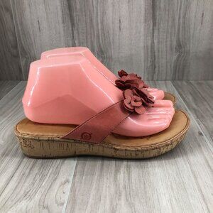 Born Sandals Womens 8 Mute Red Leather Floral Slip On Flip Flop Thong Shoes